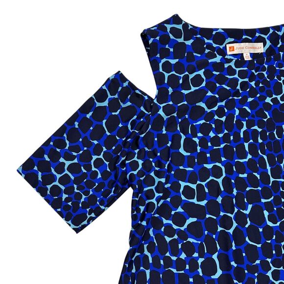 Jude Connally Knee Length Dress Cold Shoulder Nylon Blue Animal Print Sz Medium - Picture 5 of 8